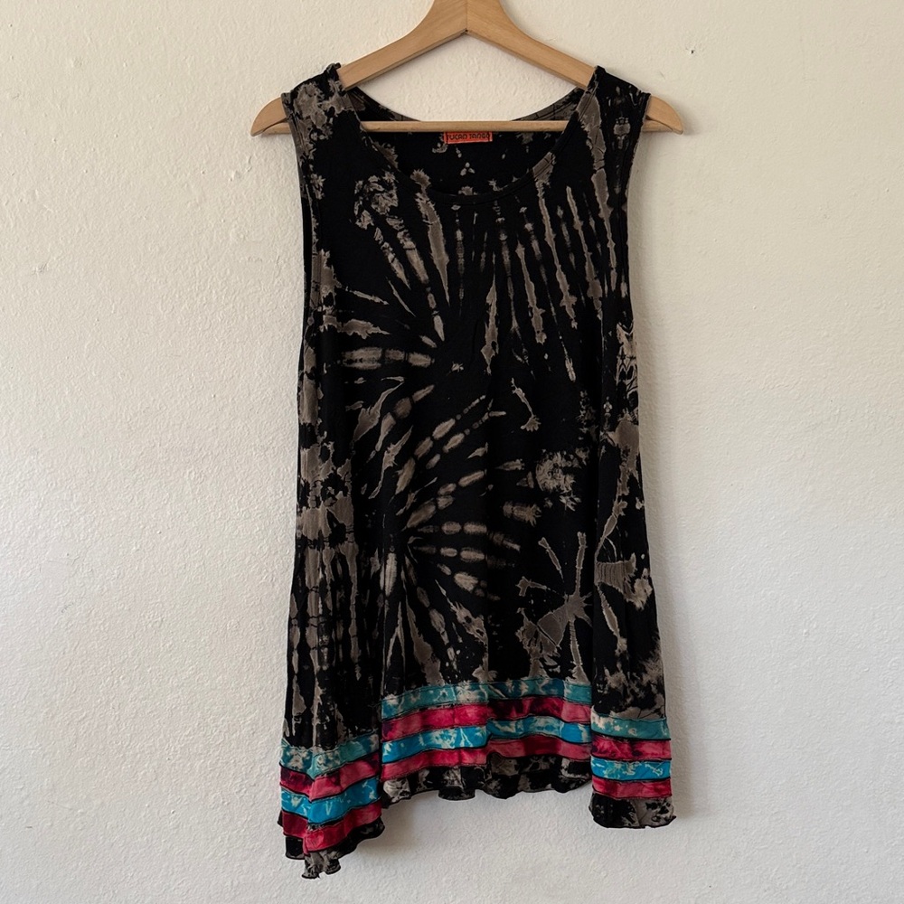 Tucan Tango Boho Tie-Dye Tunic in Gray Black Pink Blue One Sz